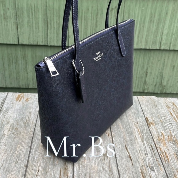 Coach Fiona Zip Tote Bag in Blue Metallic Purse - Picture 3 of 7